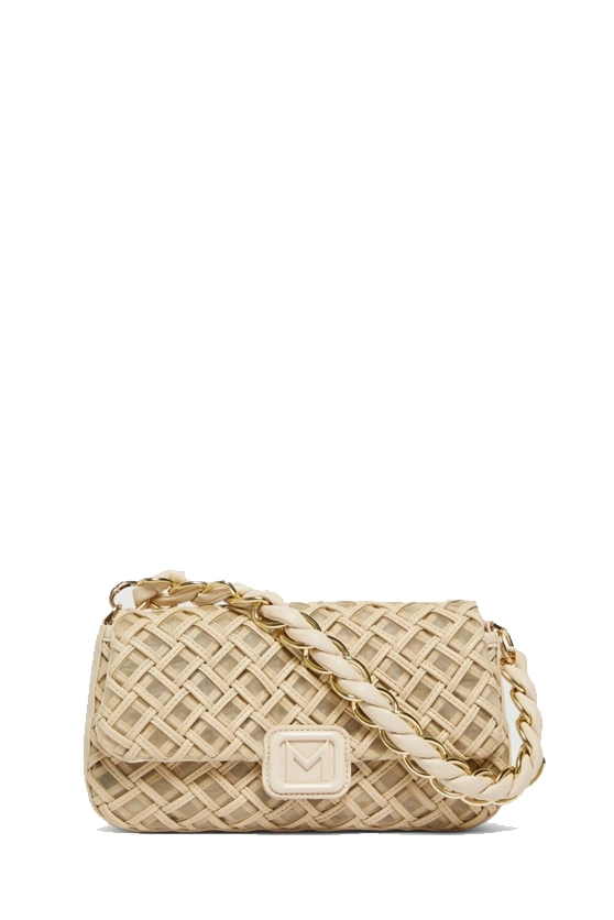 BORSA A SPALLA CON MANICO INTRECCIATO  DONNA BEIGE