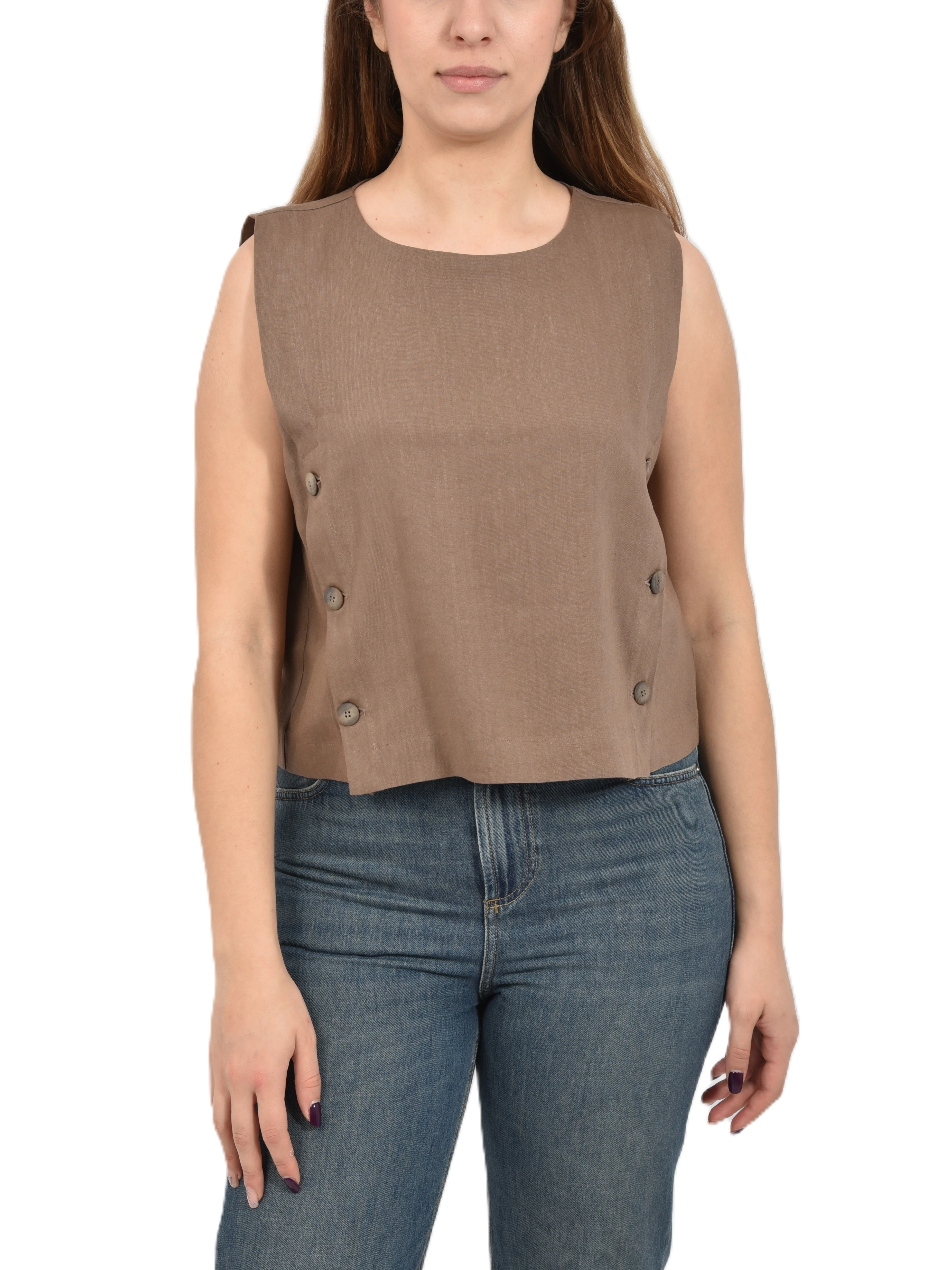 VESTITO CHEMISIER  IN MUSSOLA DI COTONE E SETA DONNA MARRONE