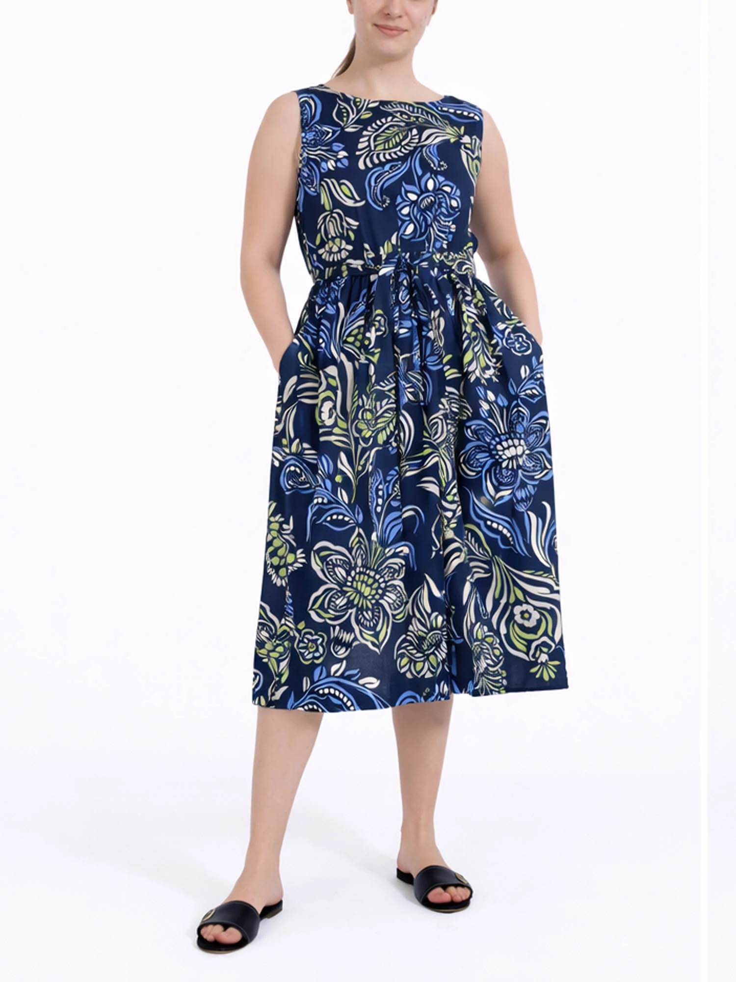 VESTITO CORTO CON CINTURA E ARRICCIO IN VITA DONNA BLU