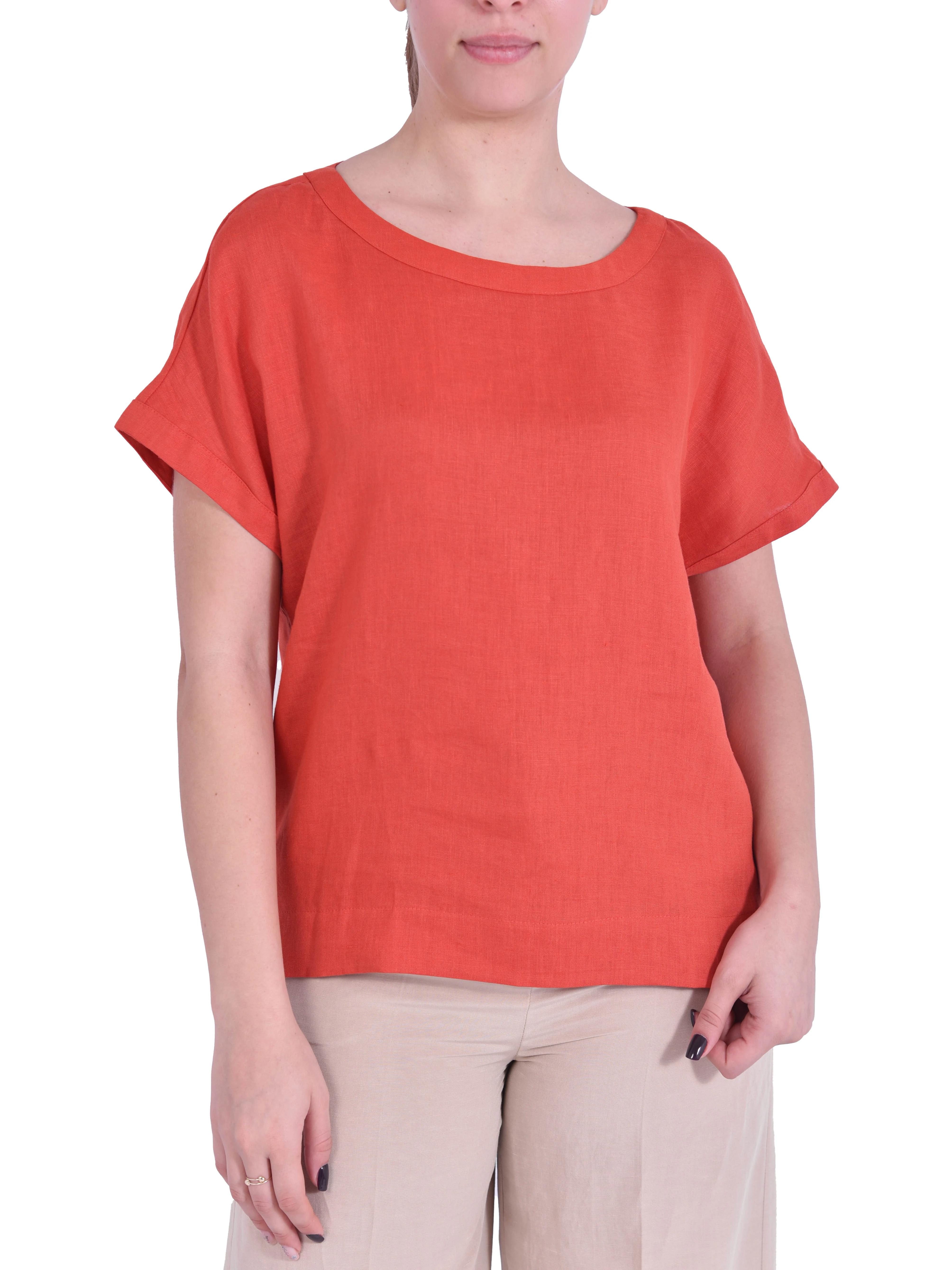 BLUSA IN PURO LINO CON BORDI ALTI DONNA ROSSO