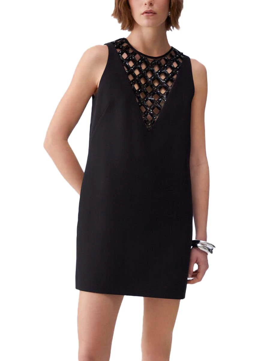 VESTITO CORTO CON DETTAGLIO GIOIELLO DONNA NERO