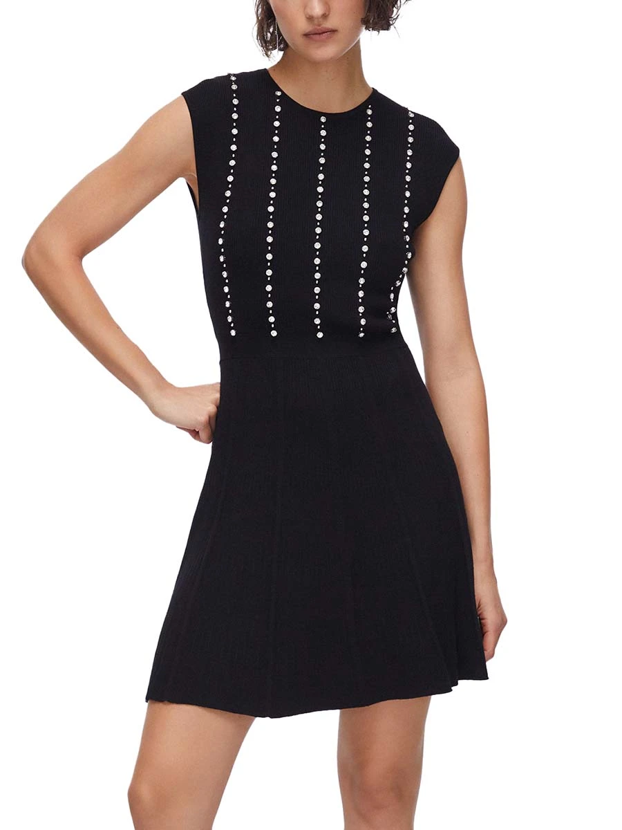 VESTITO CORTO CON RICAMO DECORATIVO APPLICATO DONNA NERO