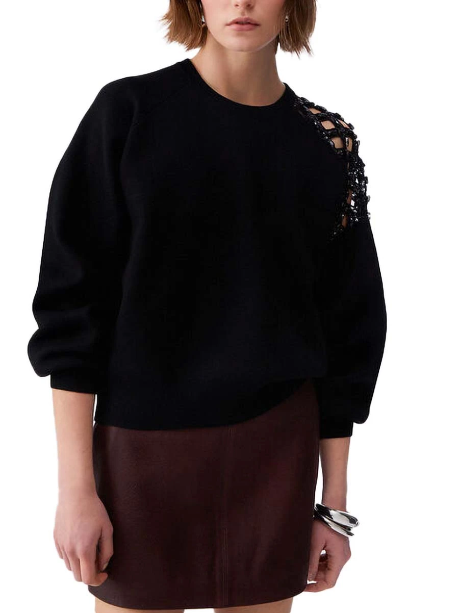 MAGLIA GIROCOLLO CON SPALLA TRAFORATA DONNA NERO