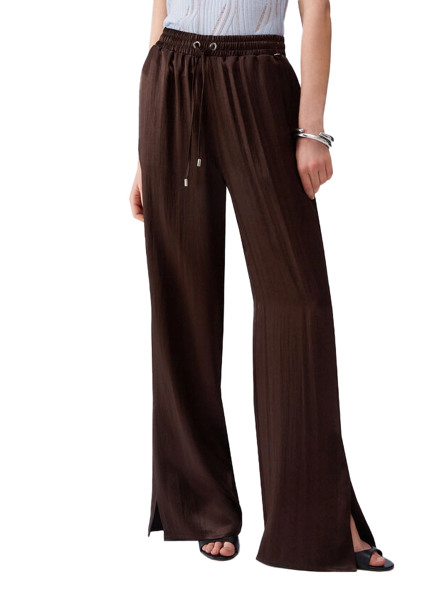 PANTALONI PALAZZO CON SPACCHETTI SUL FONDO DONNA MARRONE
