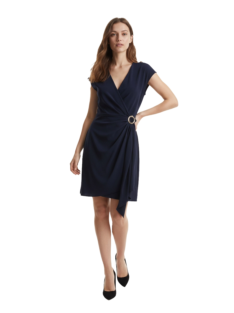 VESTITO CORTO CON DRAPPEGGIO E CHIUSURA A GOCCIA DONNA BLU