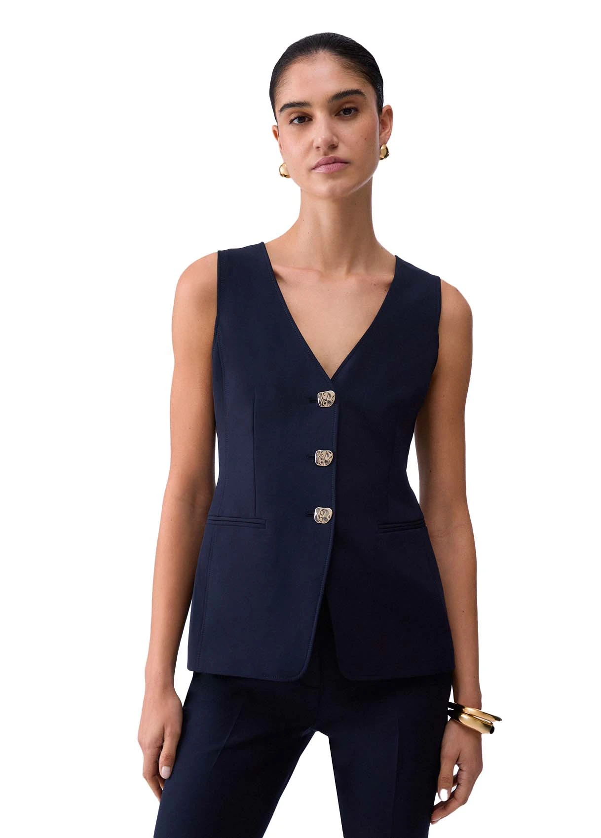 GILET CON TASCHE A FILETTO DONNA BLU