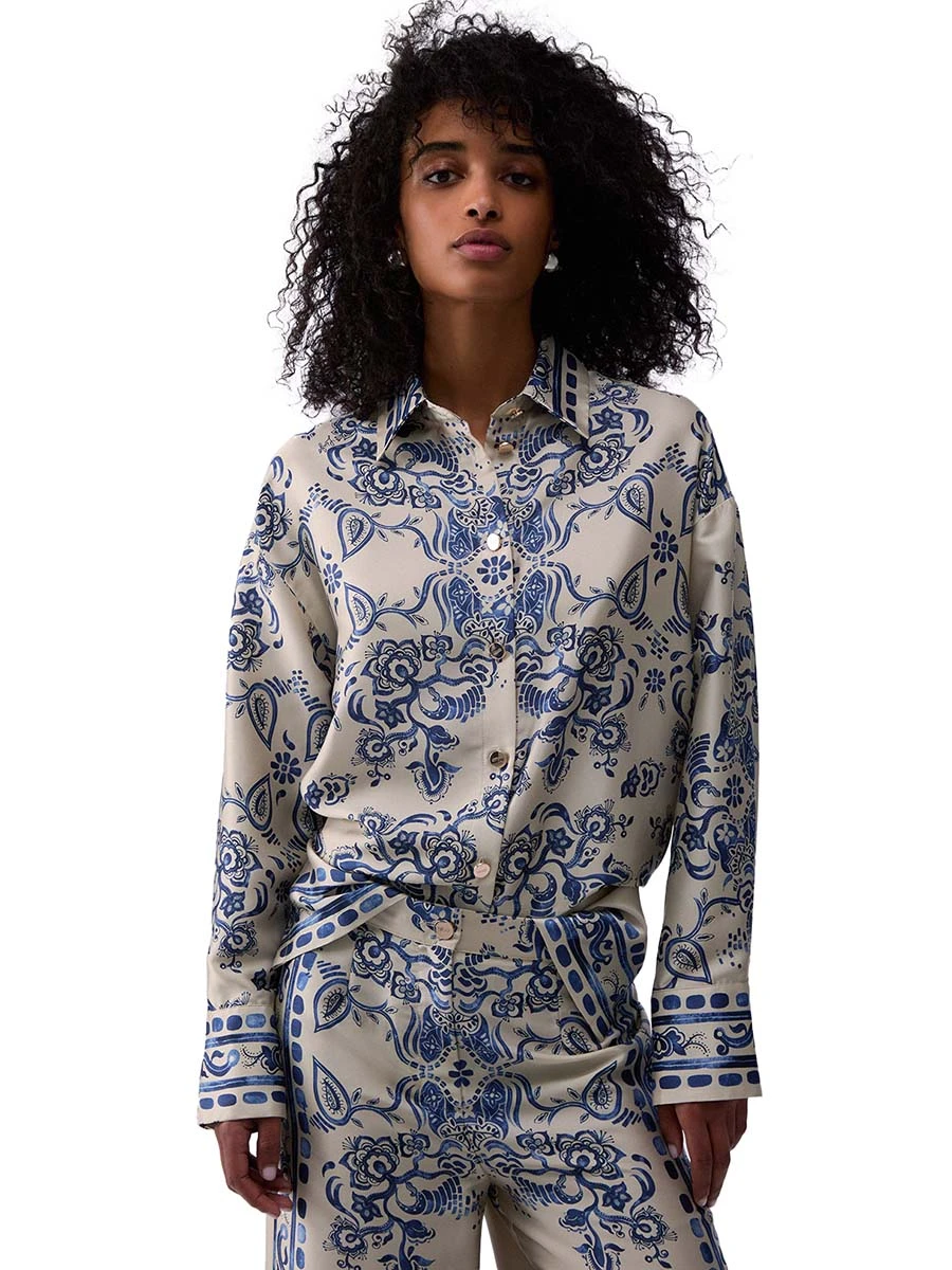 CAMICIA CON STAMPA FOULARD DONNA BIANCO