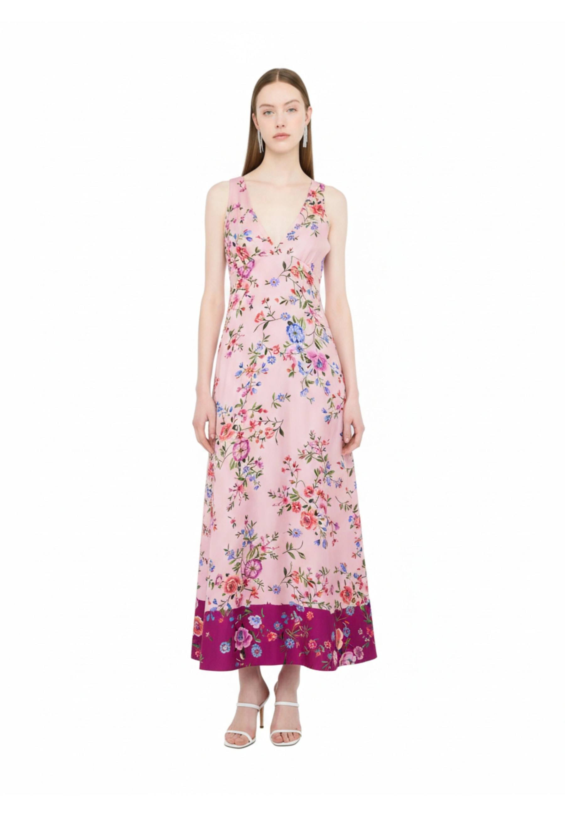 VESTITO LUNGO CON SCOLLATURA APERTA DONNA ROSA