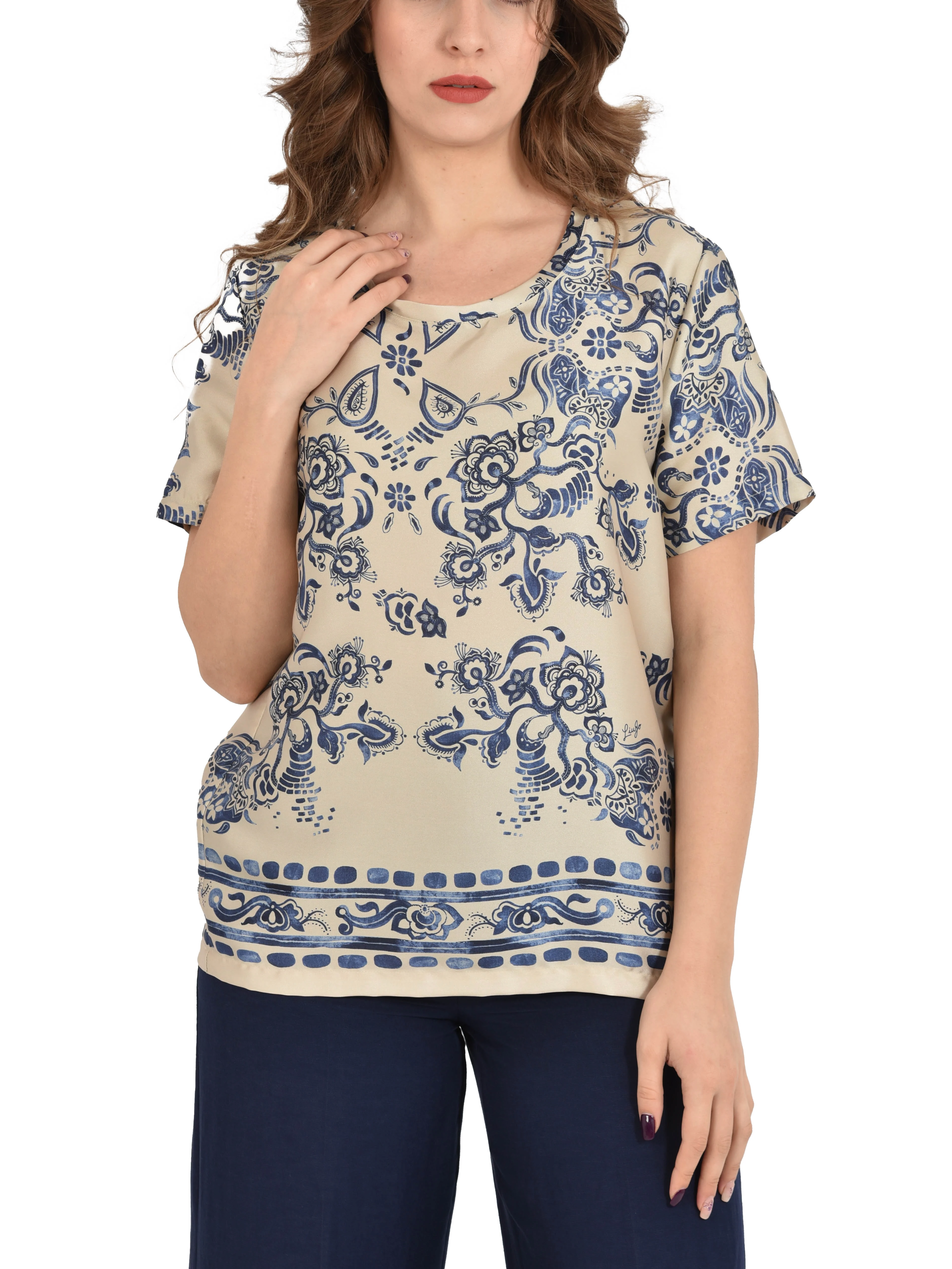 BLUSA MANICA CORTA FANTASIA FOULARD DONNA BIANCO