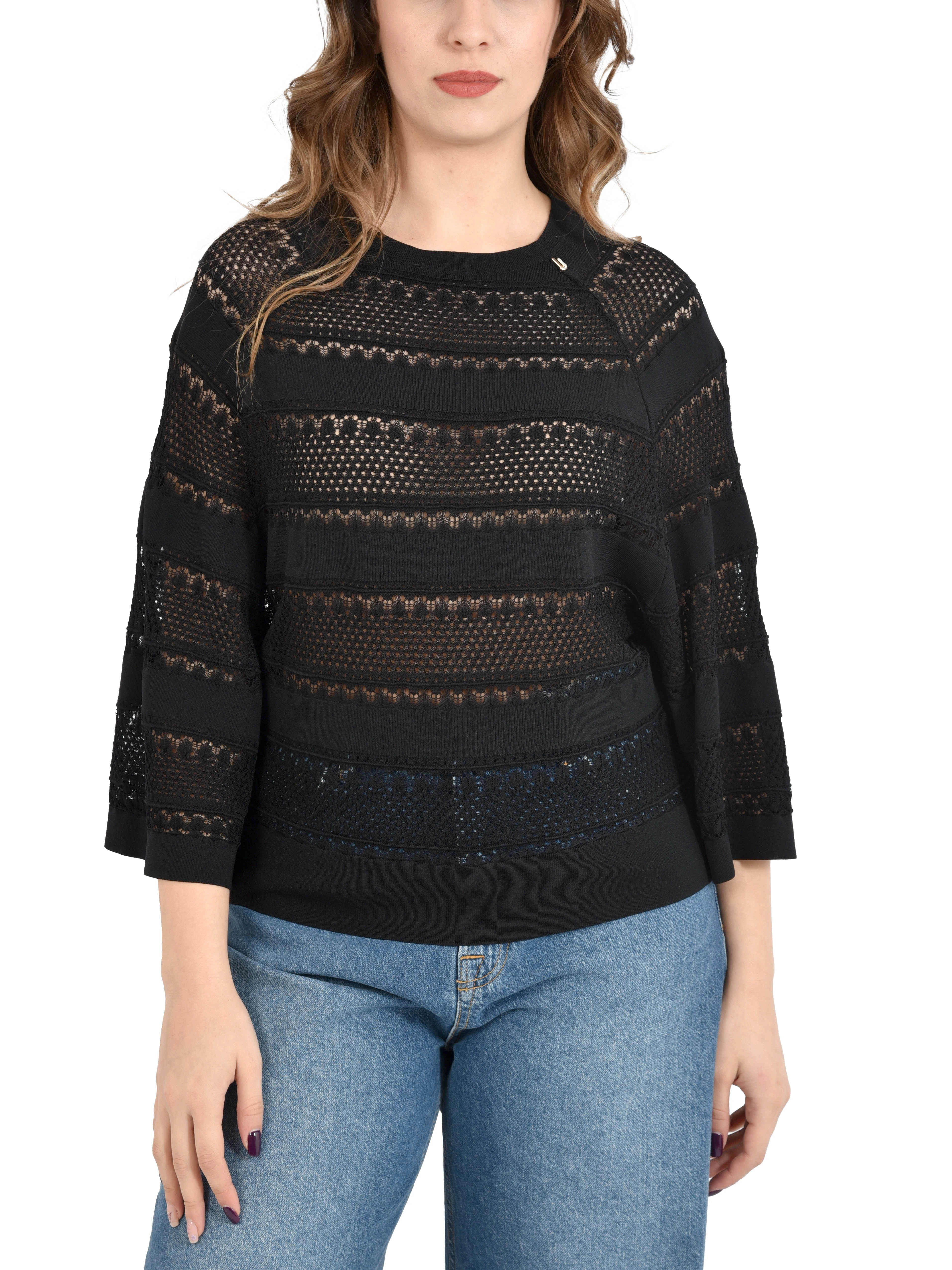 BLUSA MANICA TRE QUARTI DONNA NERO