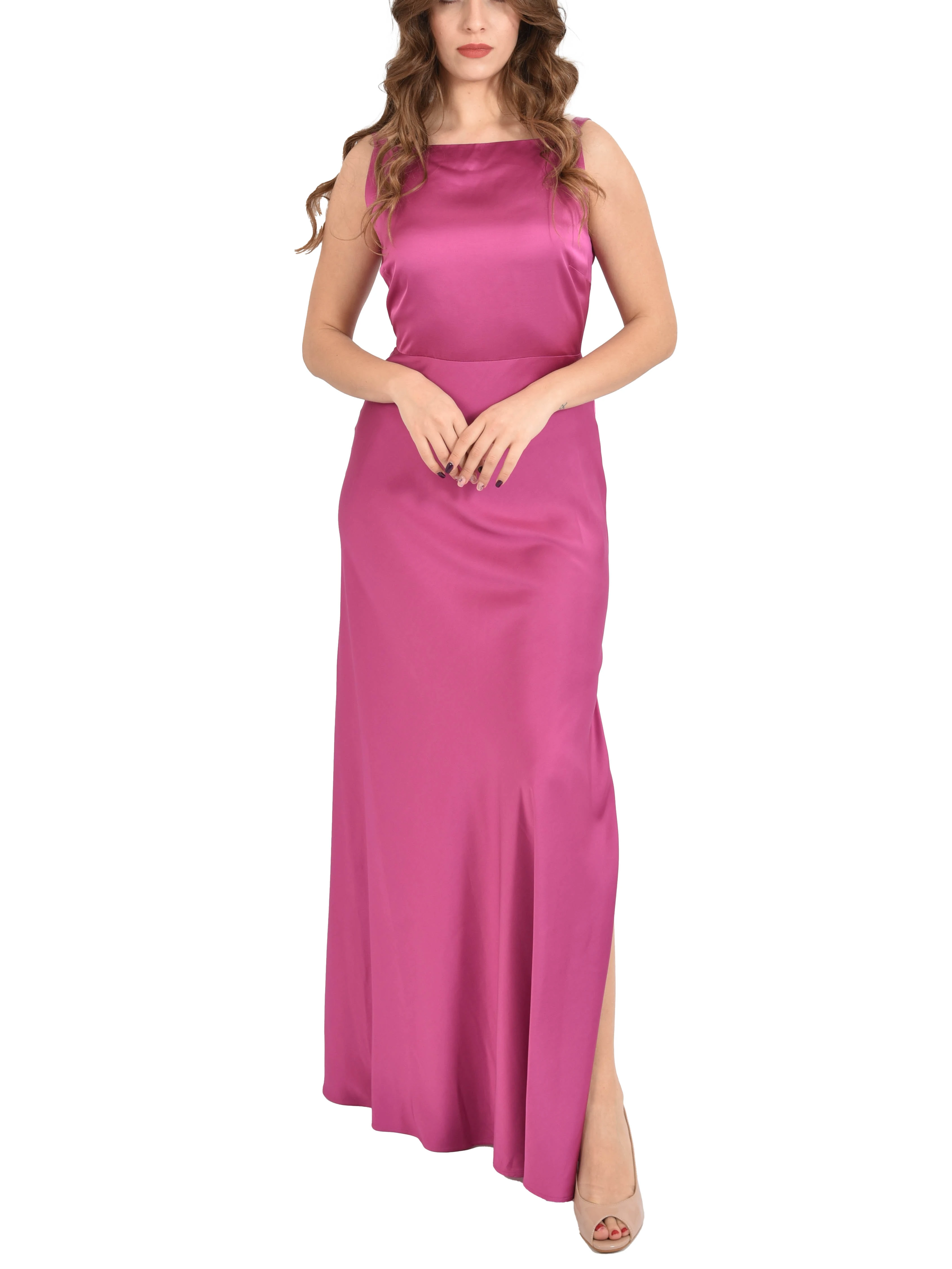 VESTITO LUNGO CON DETTAGLIO GIOELLO DONNA FUCSIA