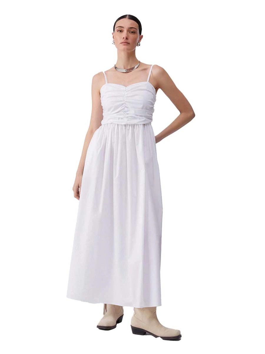 VESTITO LUNGO CON SPALLINE E TOP ARRICCIATO DONNA BIANCO