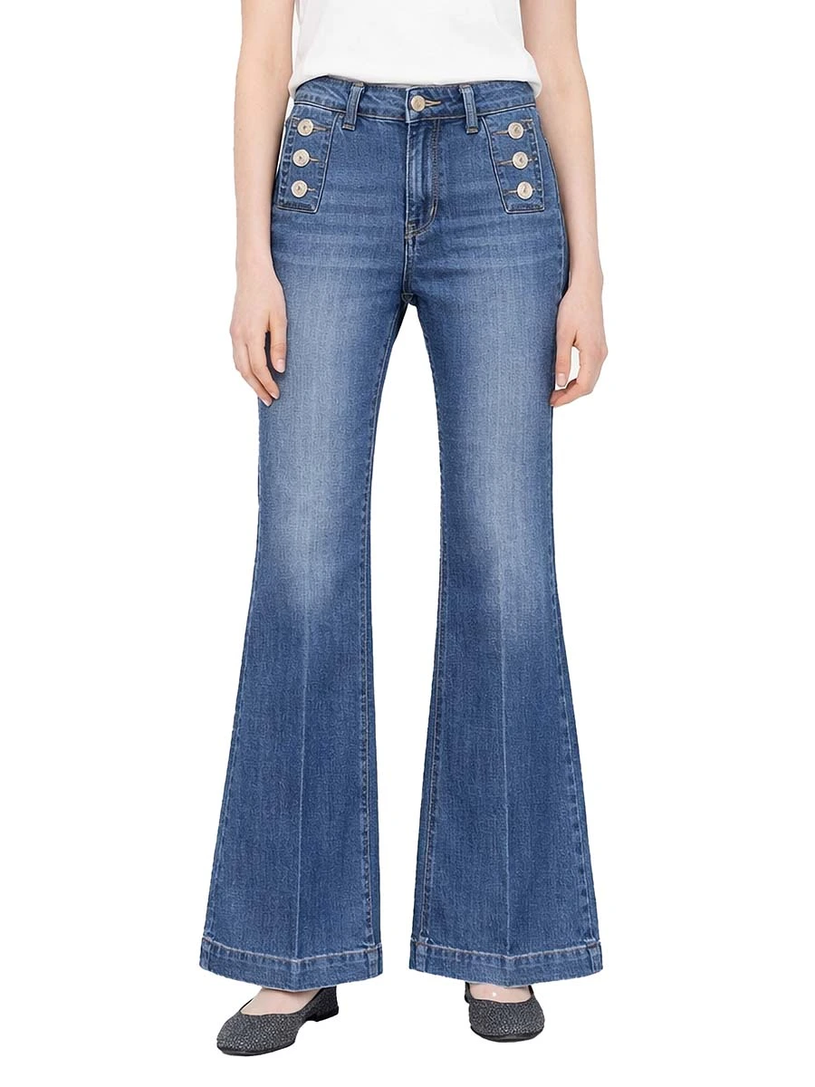 JEANS A ZAMPA CON BOTTONI LATERALI APPLICATI DONNA BLUE JEANS