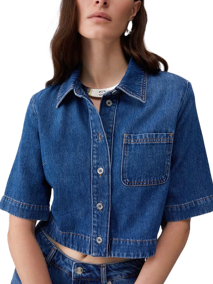 CAMICIA IN JEANS CON STAMPA APPLICATA DONNA BLU JEANS
