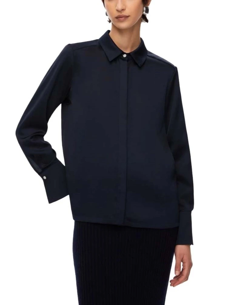 CAMICIA IN RASO CON BOTTONI GIOIELLO DONNA BLU