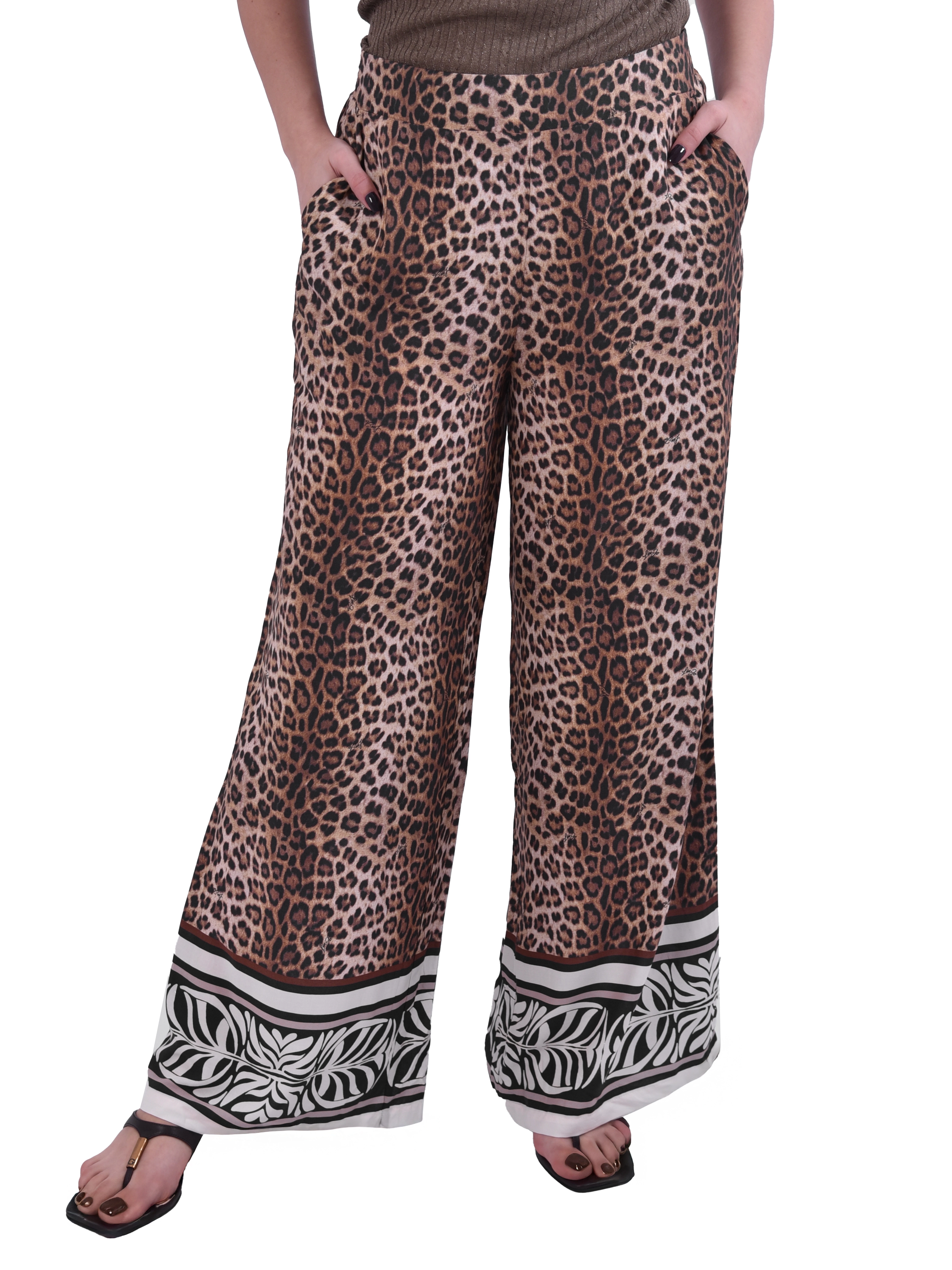 PANTALONI PALAZZO FANTASIA ANIMALIER DONNA MARRONE
