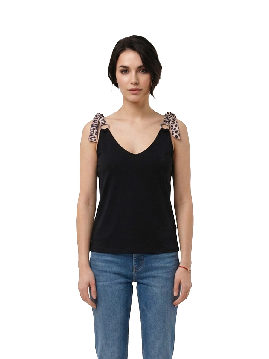 TOP CON BRETELLE EFFETTO ANIMALIER DONNA NERO
