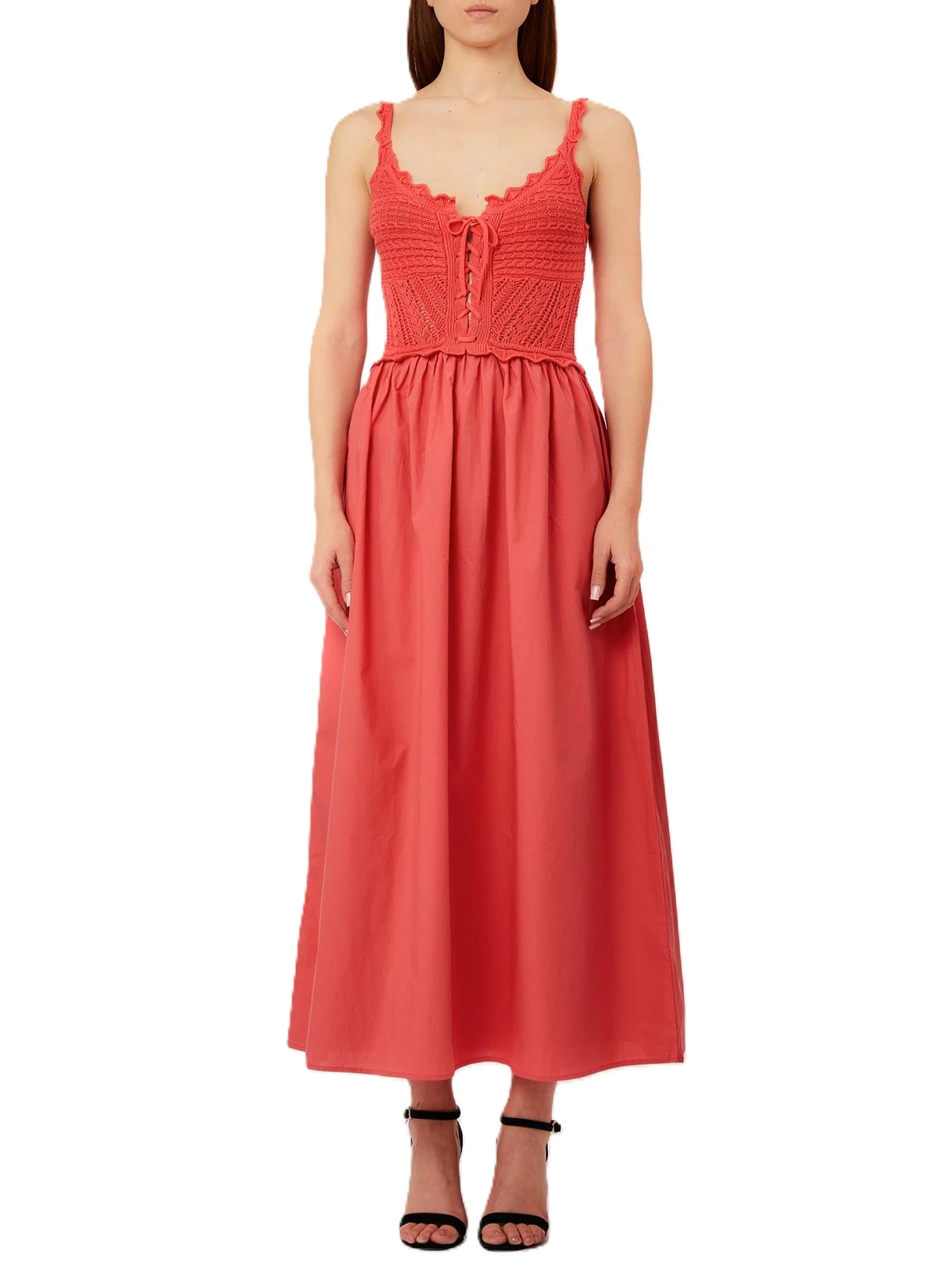 VESTITO LUNGO CON TRAMA IN PIZZO DONNA ROSSO