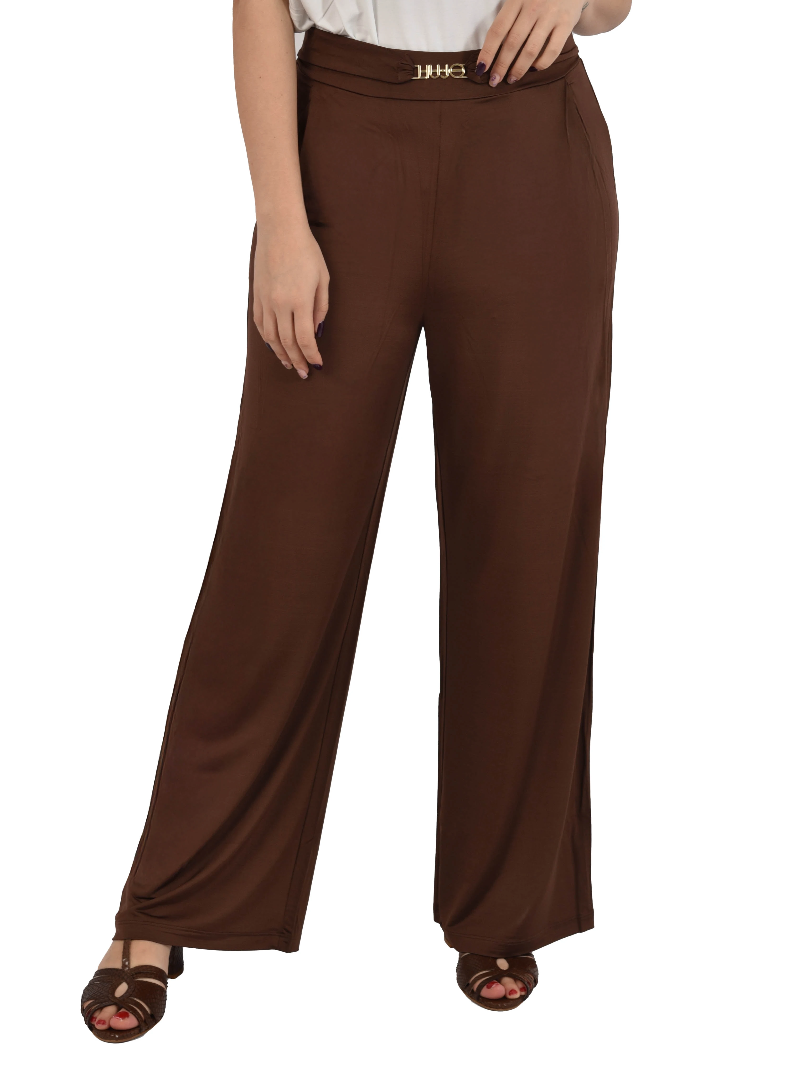 PANTALONI PALAZZO IN JERSEY CON LOGO DONNA MARRONE