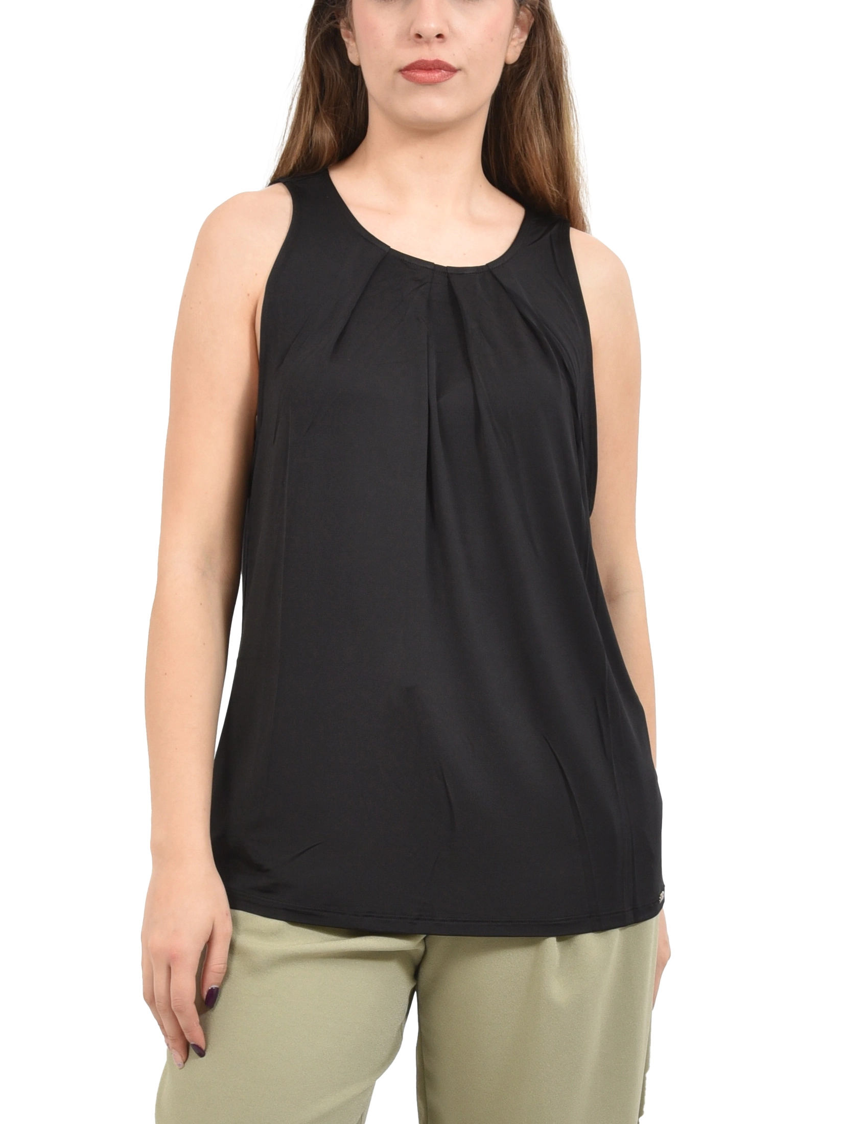 TOP SMANICATO GIROCOLLO DONNA NERO