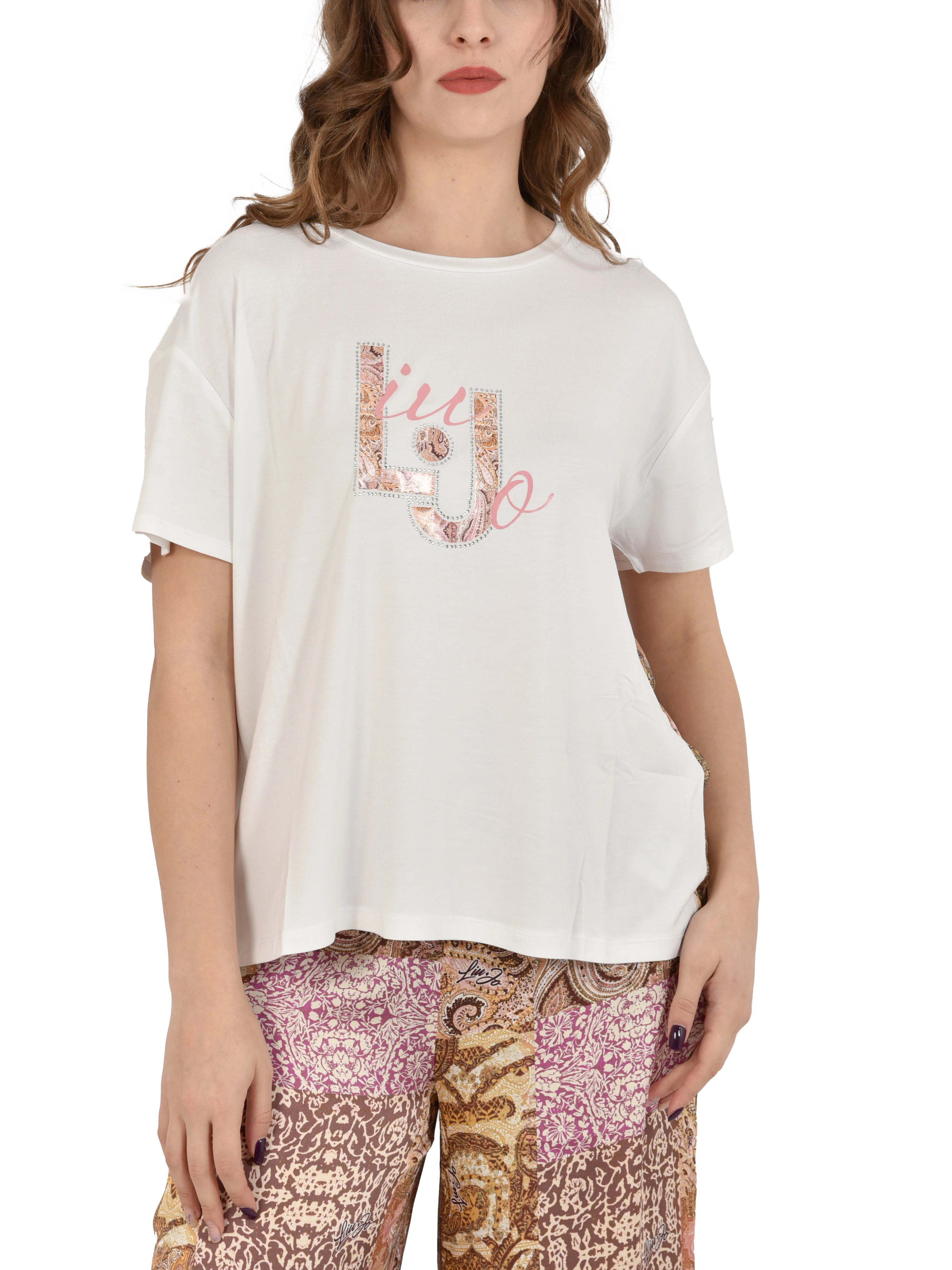 T-SHIRT MANICA CORTA  CON LOGO COLORATO DONNA BIANCO