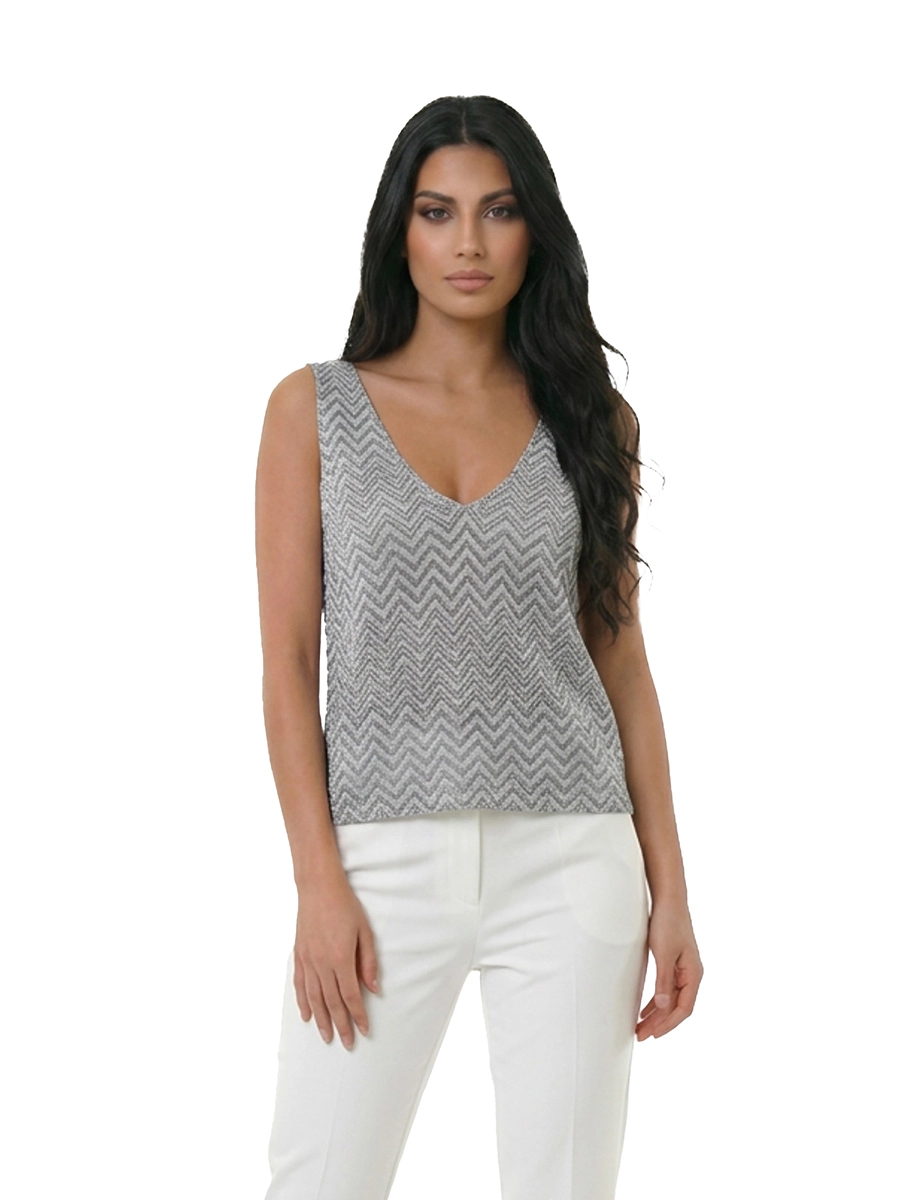 TOP  SMANICATO CON SCOLLO A V IN VISCOSA DONNA NERO