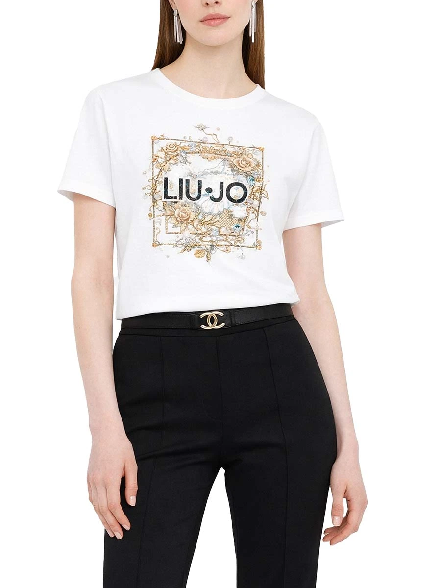 T-SHIRT MANICA CORTA FANTASIA CON STRASS DONNA BIANCO