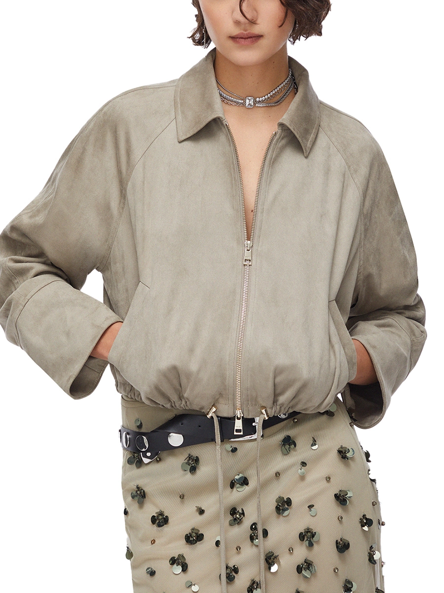 GIACCA CORTA IN TESSUTO SCAMOSCIATO DONNA GRIGIO