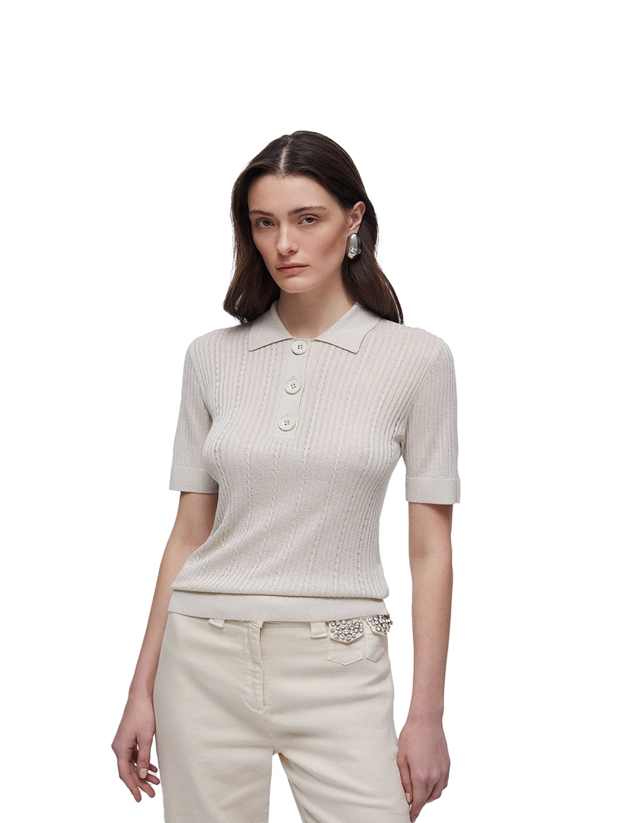 POLO MANICA CORTA CON BOTTONI DECORATIVI DONNA BEIGE
