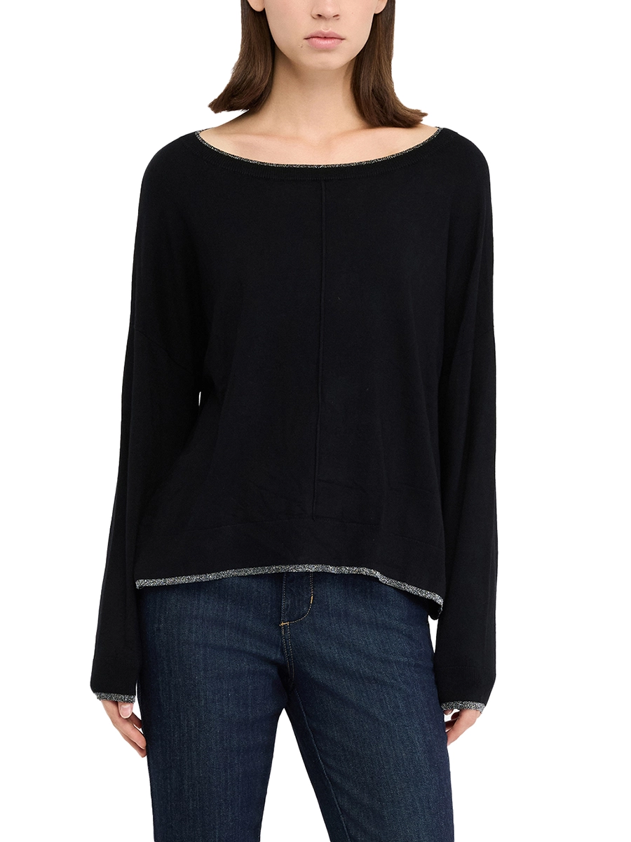 MAGLIA SCOLLO A BARCA IN LUREX DONNA  NERO
