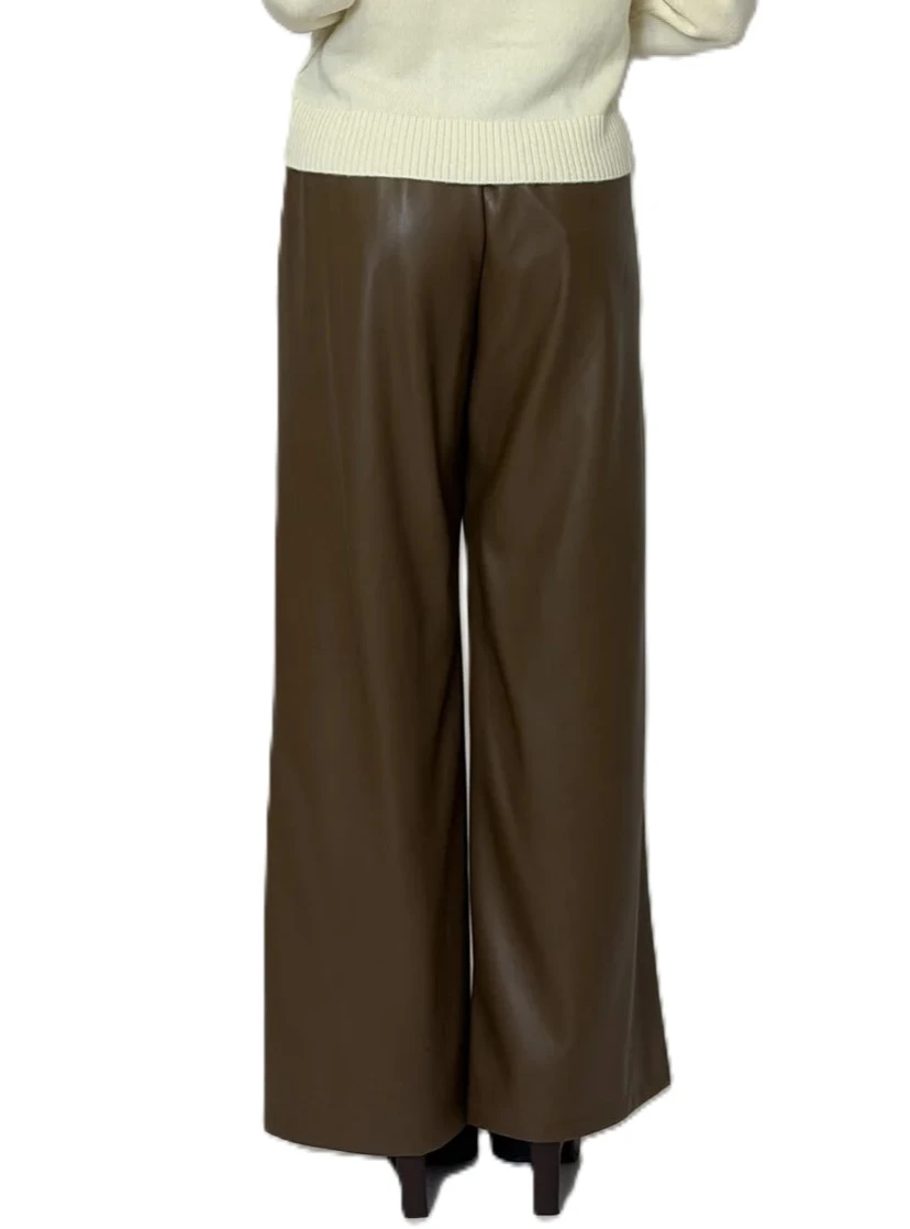 PANTALONE PALAZZO IN JERSEY ECOPELLE DONNA MARRONE