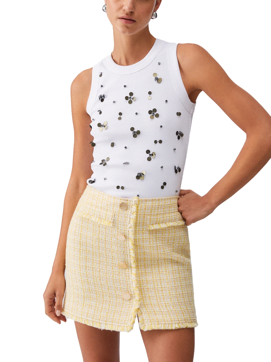 TOP SMANICATO LAVORAZIONE A COSTE DONNA BIANCO