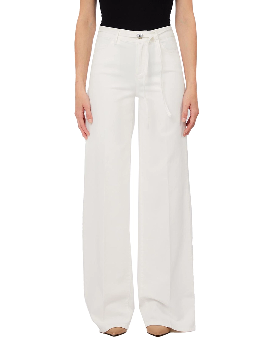 PANTALONI PALAZZO CON LOGO POSTERIORE A CONTRASTO DONNA BIANCO