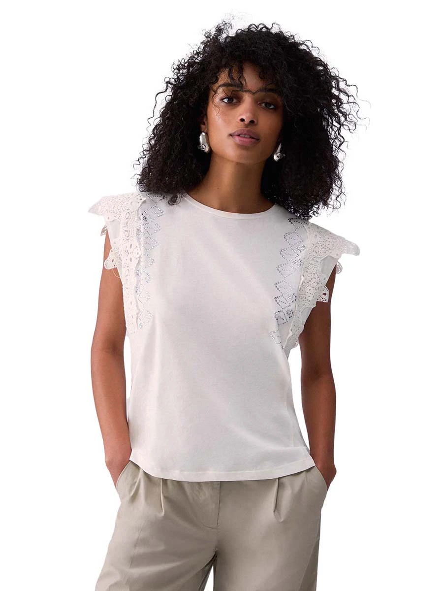 T-SHIRT MANICA CORTA CON PIZZO DONNA BIANCO