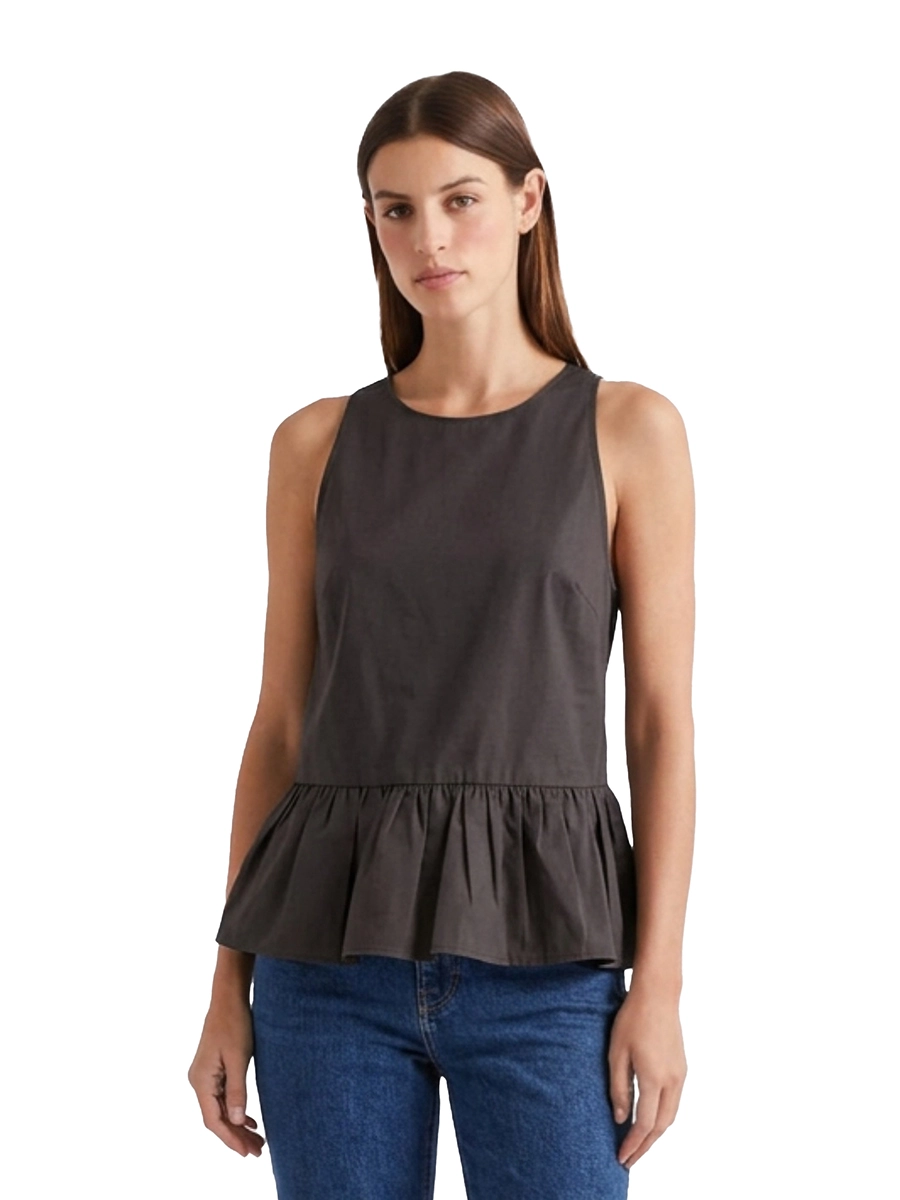 TOP SMANICATO  GIROCOLLO CON FIOCCO DONNA MARRONE