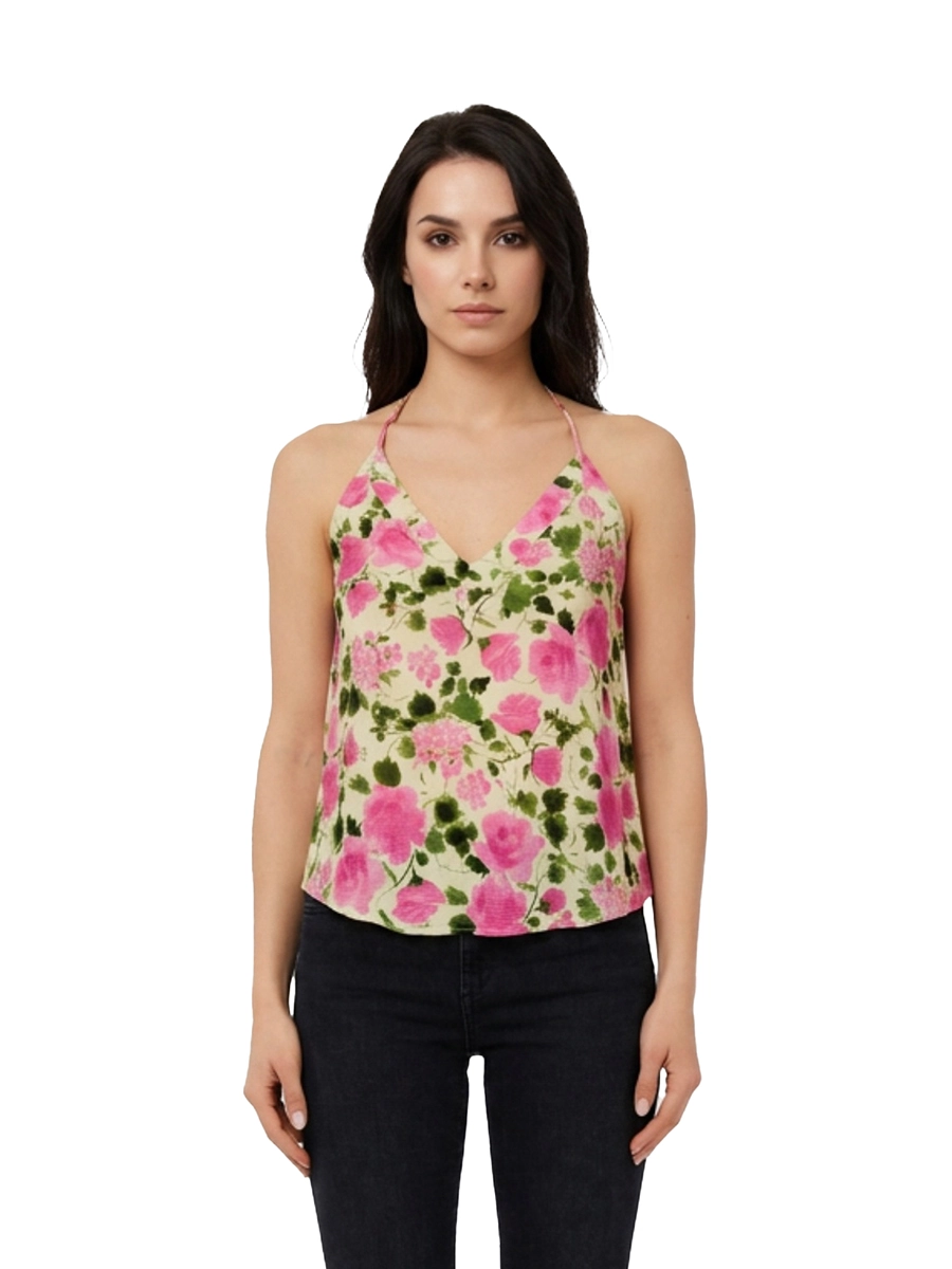TOP CON BRETELLE E STAMPA FIORATA DONNA ROSA