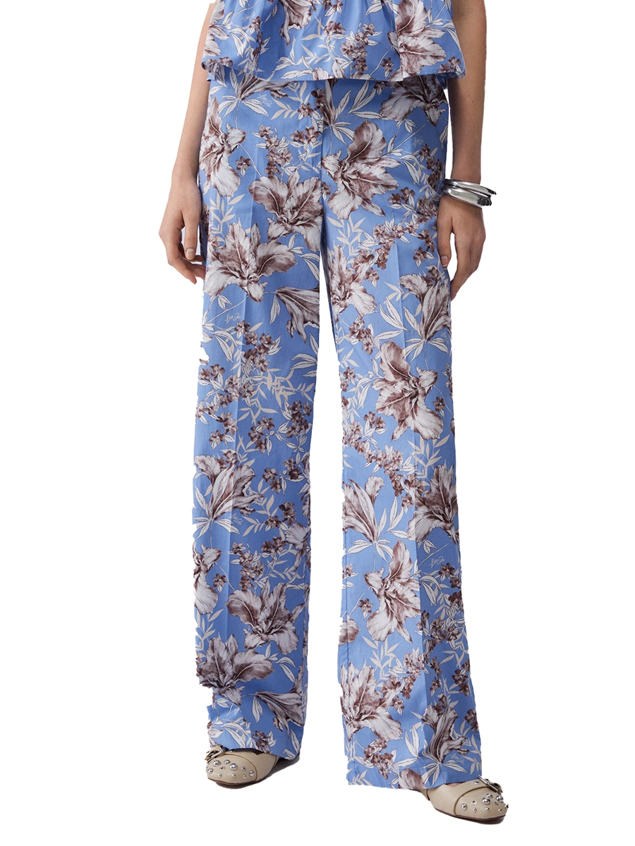 PANTALONI ZAMPA IN COTONE LEGGERO DONNA BLU