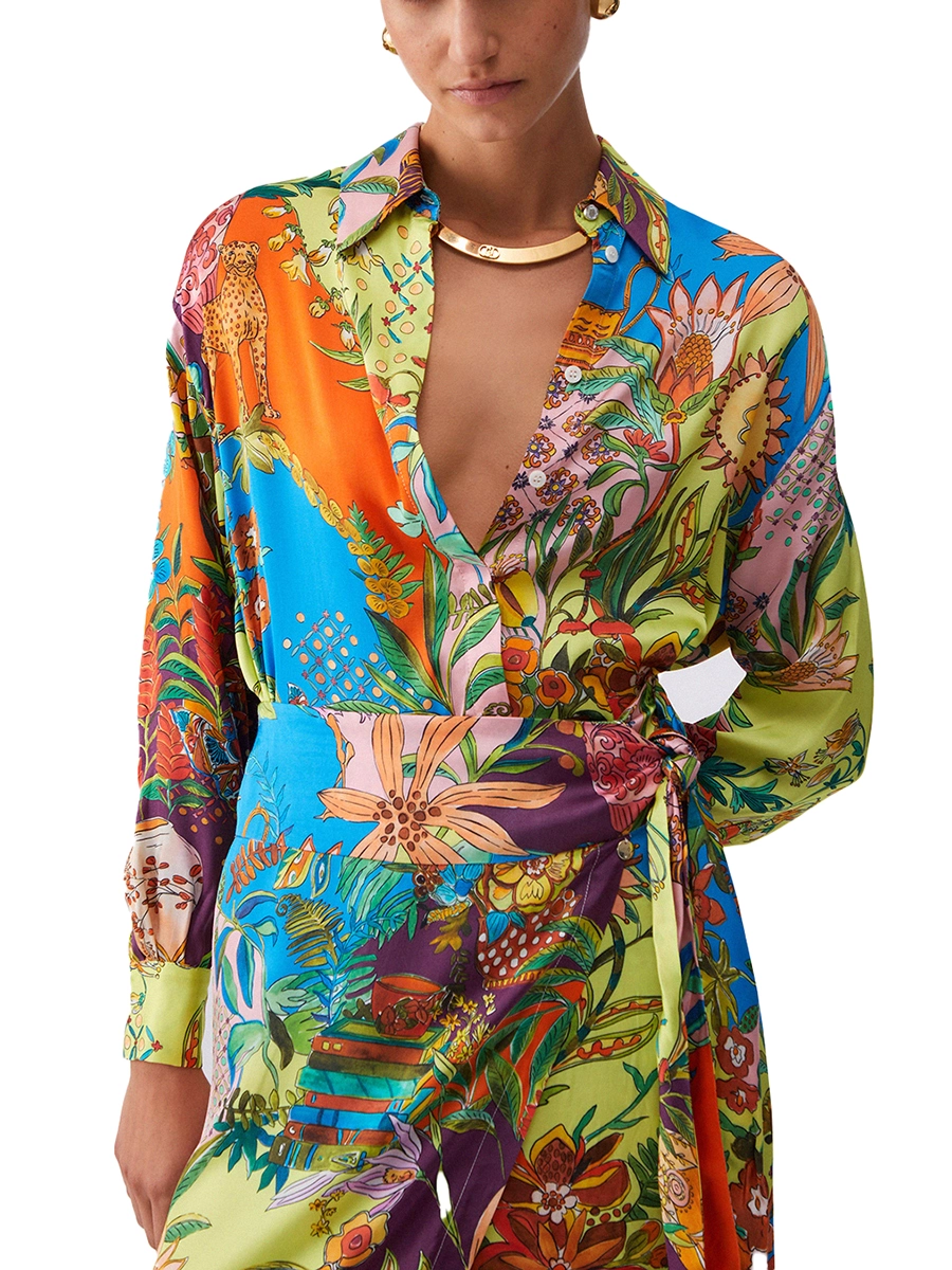 CAMICIA IN VISCOSA CON STAMPA FANTASIA DONNA GIALLO