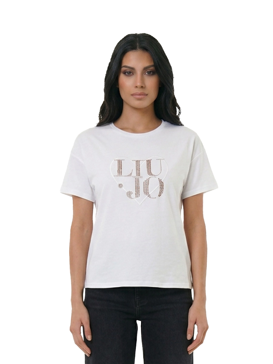 T-SHIRT MANICA CORTA IN COTONE LOGO RICAMATO DONNA BIANCO