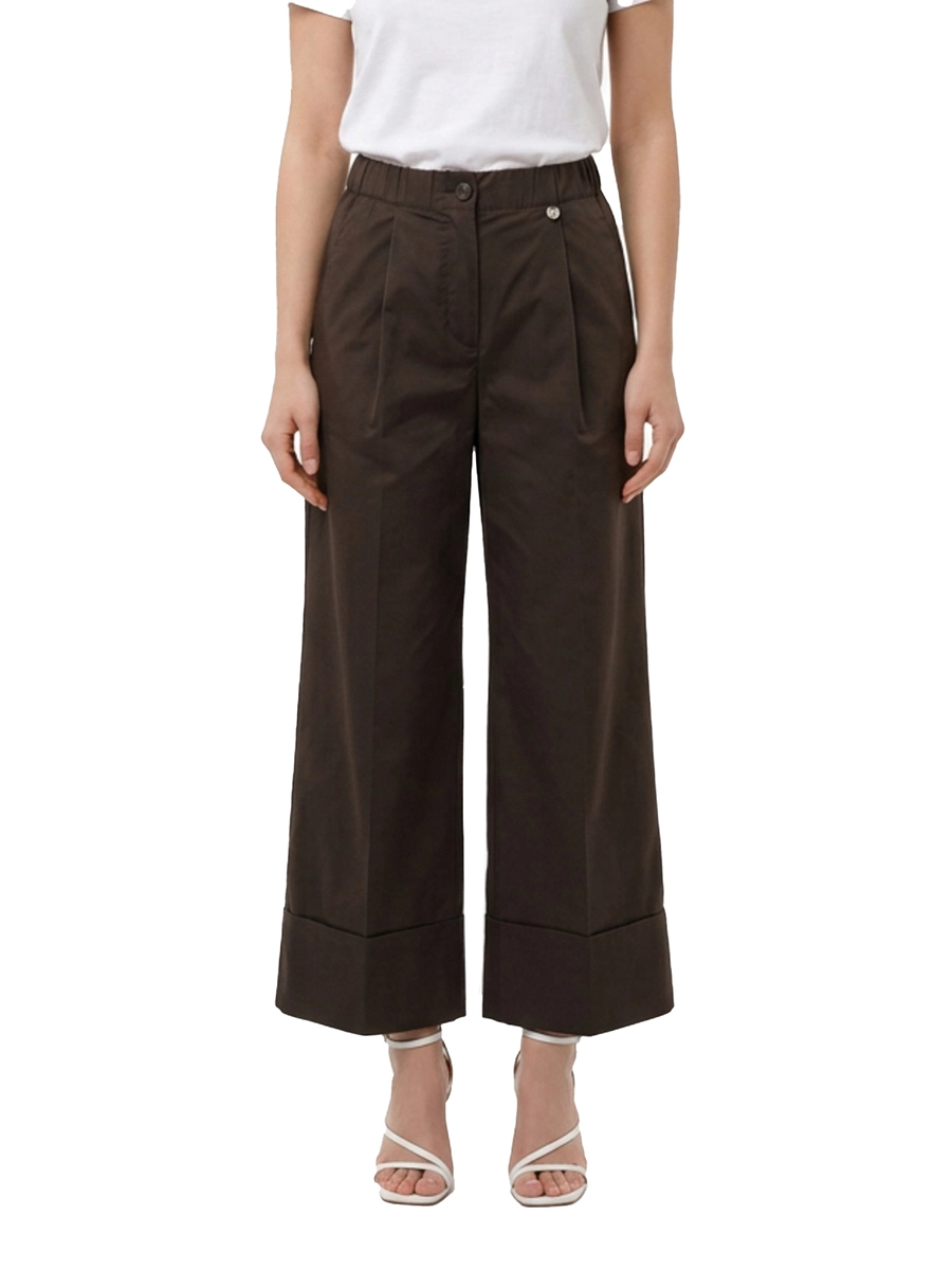 PANTALONI ZAMPA IN COTONE CON PENCE DONNA MARRONE