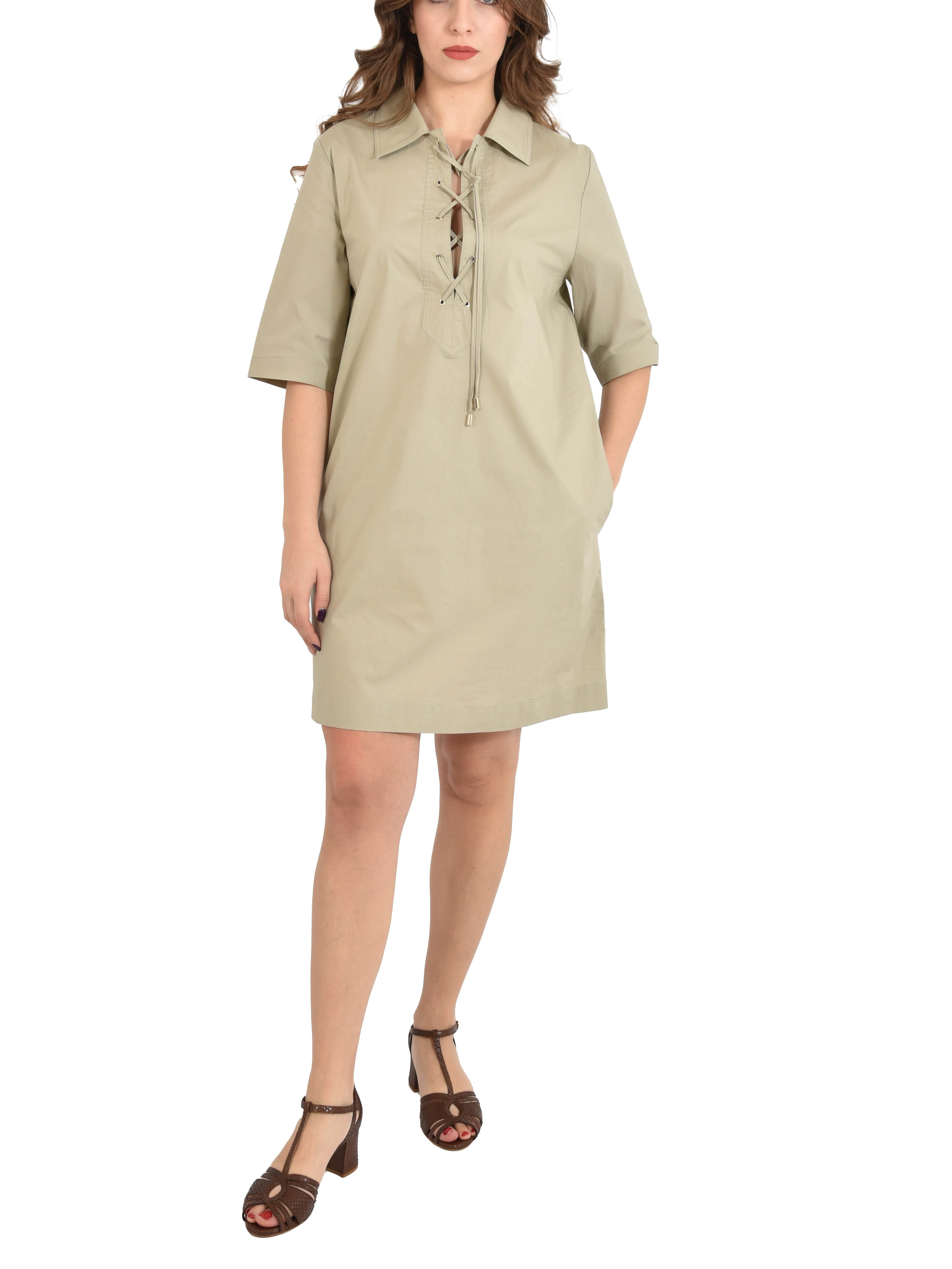 VESTITO CORTO CON COLLETTO E LACCETTI DONNA GRIGIO