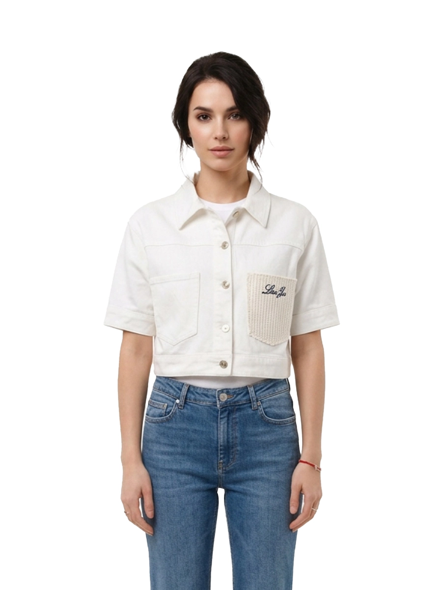 GIACCA CORTA CON TASCA DECORATA DONNA BIANCO