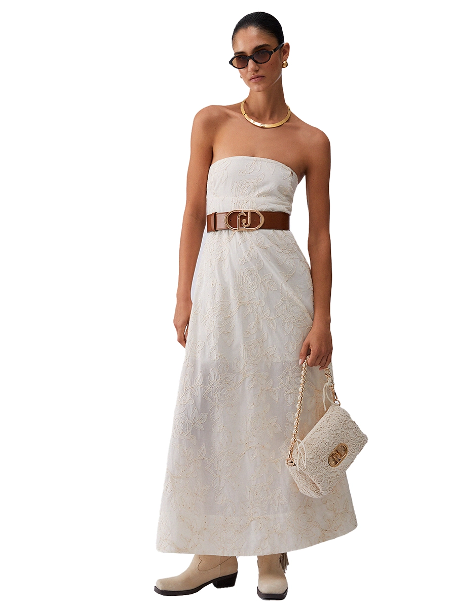 VESTITO LUNGO SENZA SPALLINE DONNA BEIGE