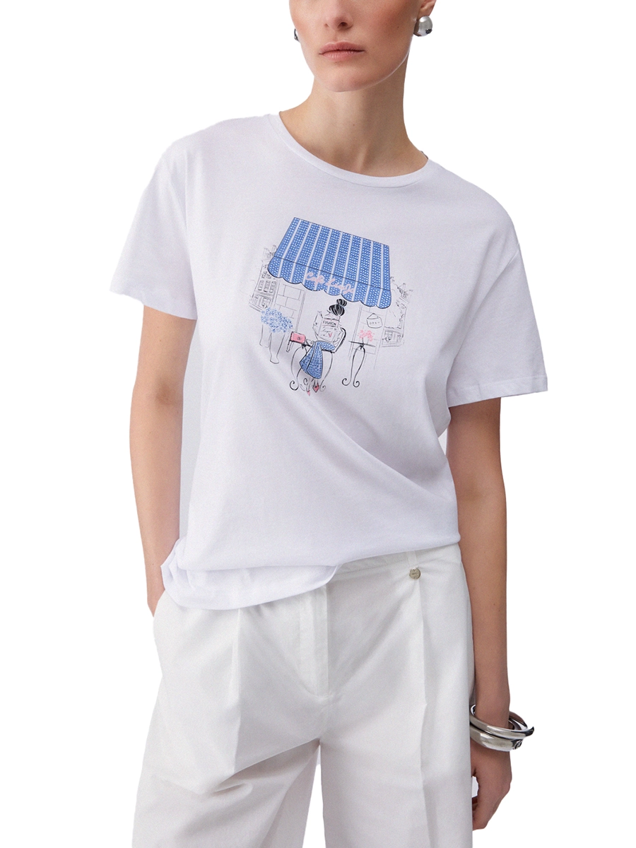 T-SHIRT MANICA CORTA GIROCOLLO CON STAMPA DONNA BIANCO