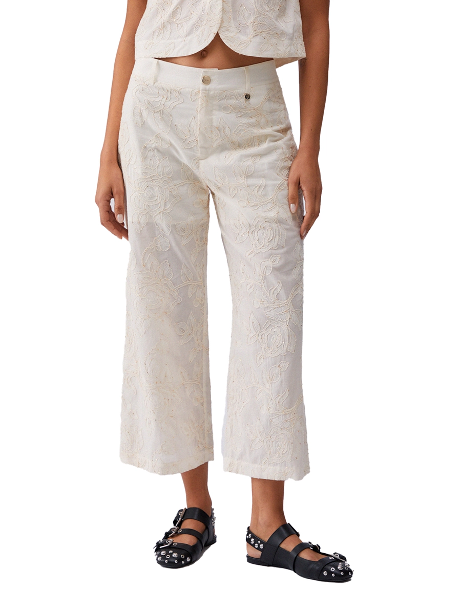 PANTALONI CROPPED FANTASIA PIZZO DONNA BEIGE