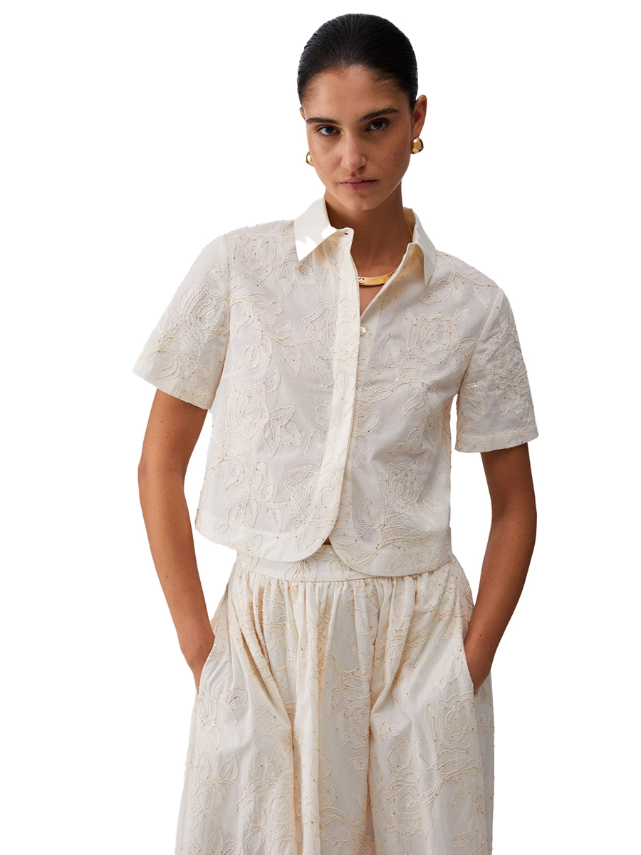 CAMICIA FANTASIA PIZZO DONNA BEIGE