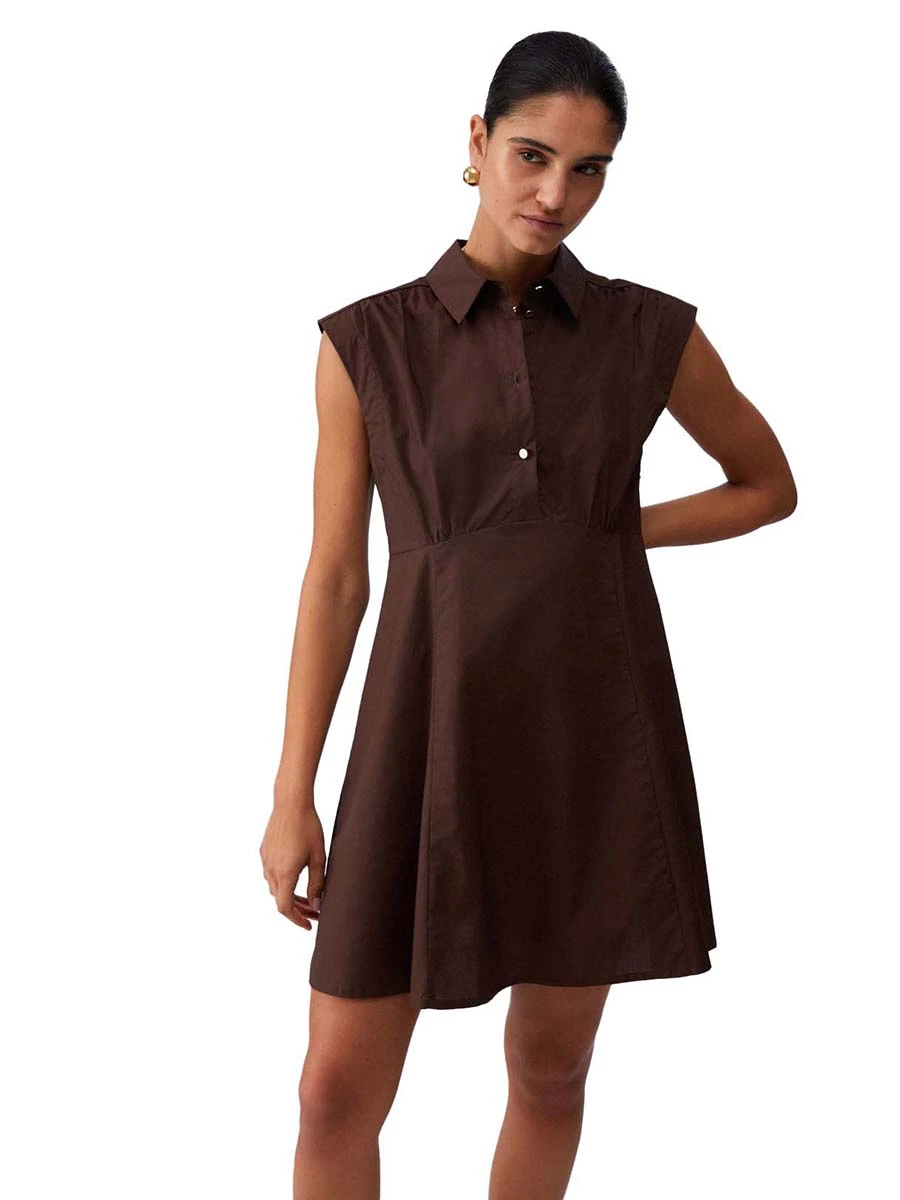 VESTITO CORTO CON COLLETTO DONNA  MARRONE