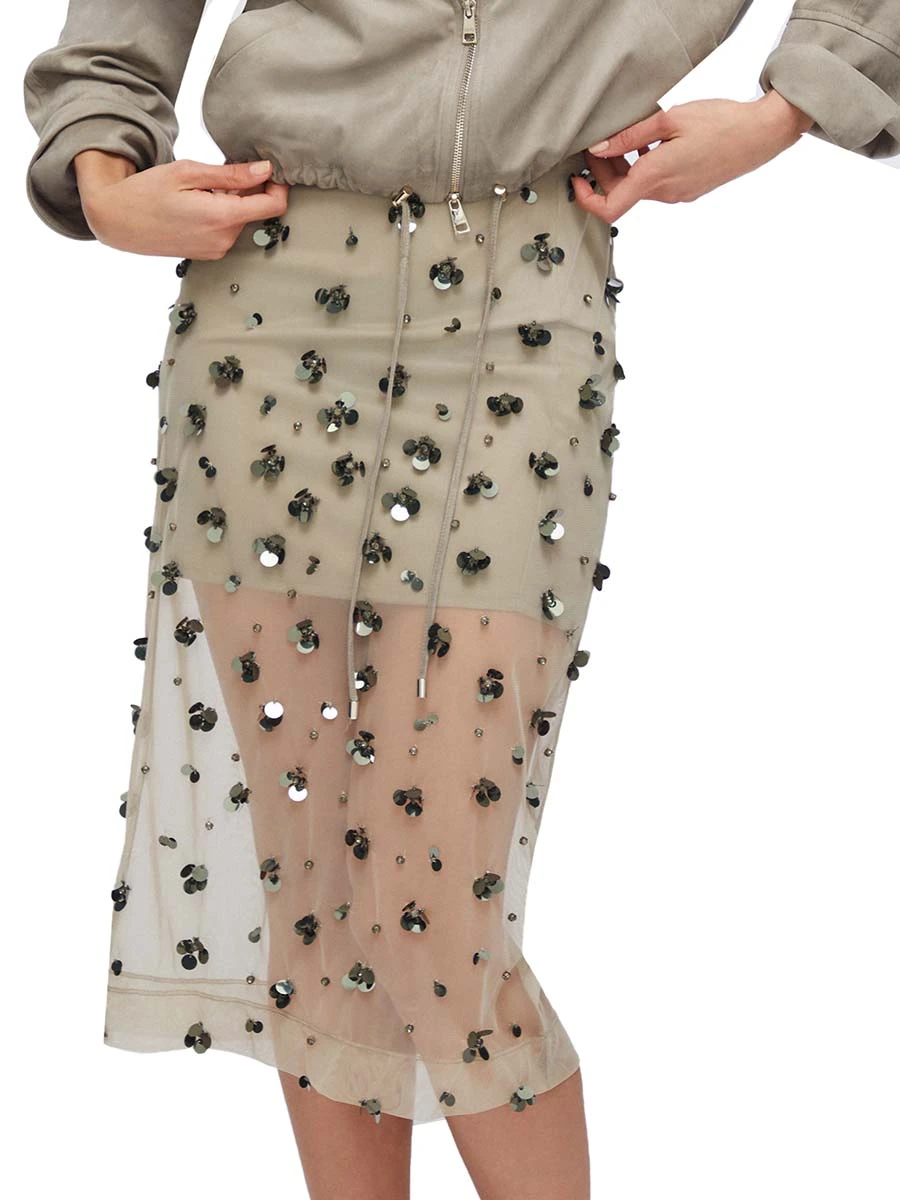 GONNA LUNGA CON IN TULLE CON RICAMI DONNA VERDE