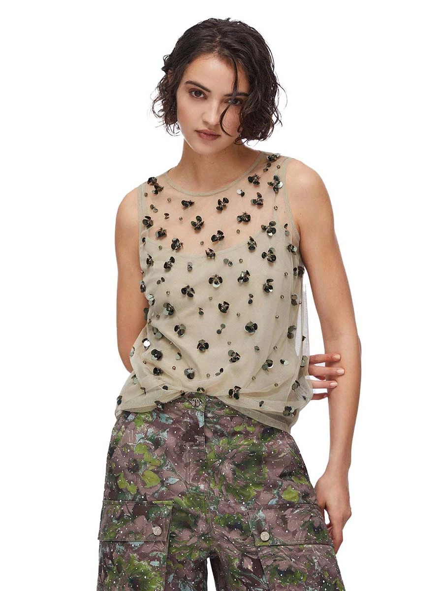 TOP SENZA MANICHE IN TULLE DONNA VERDE