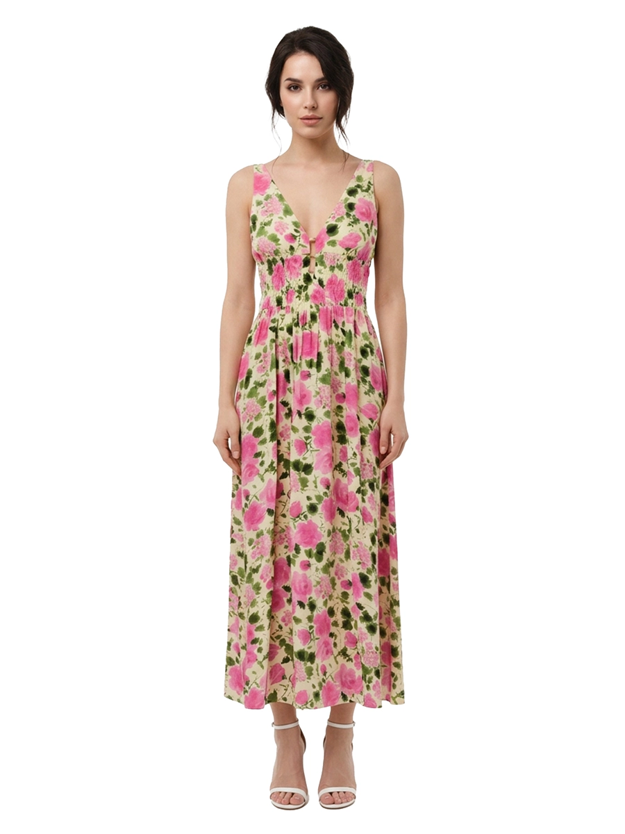 VESTITO LUNGO GONNA AMPIA DONNA ROSA